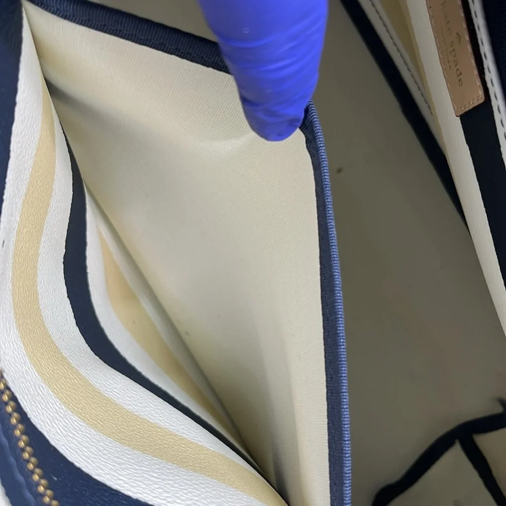 Kate Spade Bondi Road Striped Harmony Tote, Tan Cream & navy striped, Large VGUC - Picture 14 of 15